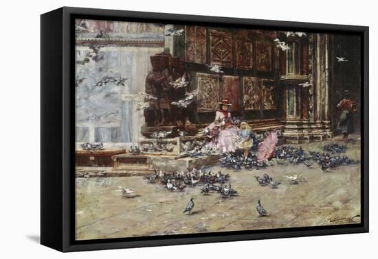 Feeding the Pigeons, St. Mark's Square, Venice-Lieven Herremans-Framed Stretched Canvas