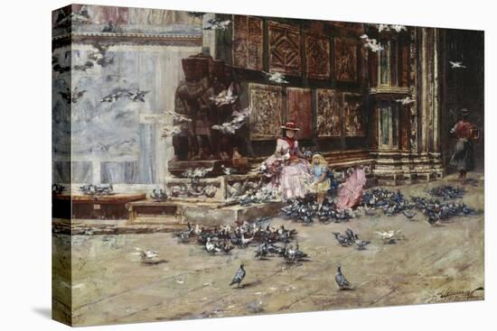 Feeding the Pigeons, St. Mark's Square, Venice-Lieven Herremans-Stretched Canvas