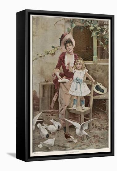 Feeding the Pigeons-Pinchant-Framed Stretched Canvas
