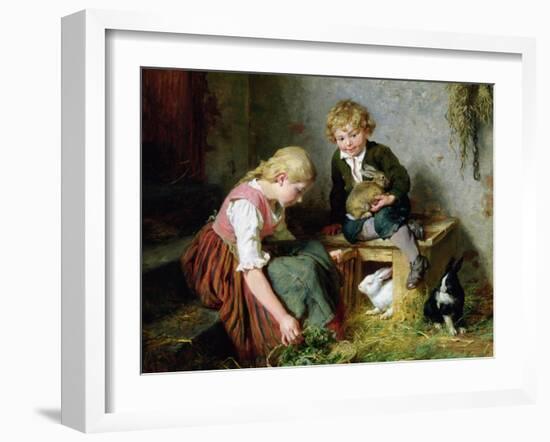 Feeding the Rabbits-Felix Schlesinger-Framed Giclee Print