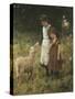 Feeding the Sheep-George S. Knowles-Stretched Canvas