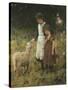 Feeding the Sheep-George S. Knowles-Stretched Canvas