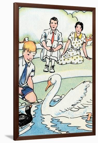 Feeding the Swan-Julia Letheld Hahn-Framed Art Print