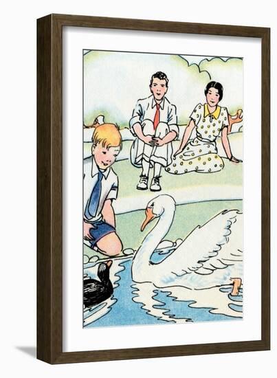 Feeding the Swan-Julia Letheld Hahn-Framed Art Print