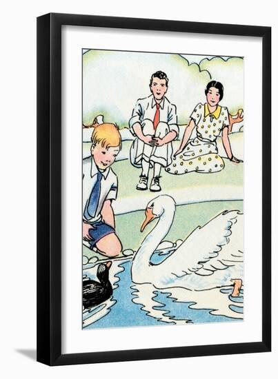 Feeding the Swan-Julia Letheld Hahn-Framed Art Print