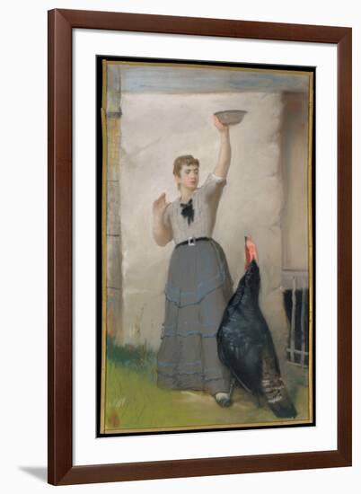 Feeding the Turkey, C.1872-80 (Pastel on Wove Paper, Mounted to Canvas)-Eastman Johnson-Framed Giclee Print