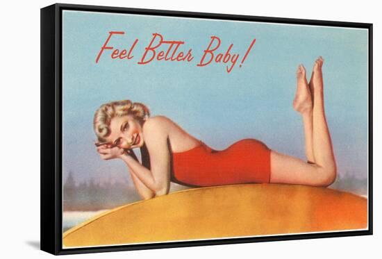 Feel Better Baby, Blonde in Red Swimsuit-null-Framed Stretched Canvas