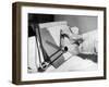 Feet of a Disabled Man Using a Drafting Board-null-Framed Photo