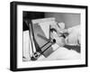 Feet of a Disabled Man Using a Drafting Board-null-Framed Photo