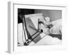 Feet of a Disabled Man Using a Drafting Board-null-Framed Photo