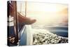 Feet on Boat Sailing at Sunrise Lifestyle-warrengoldswain-Stretched Canvas