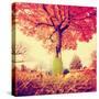 Feet Resting on a Tree Trunk during Fall When the Leaves are Turning Colors Toned with a Retro Vint-graphicphoto-Stretched Canvas