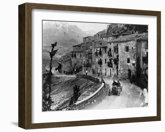 Felice Nazzaro Driving Through Pettralia Sottana in a Fiat, in the Targa Florio Race, Sicily, 1907-null-Framed Photographic Print