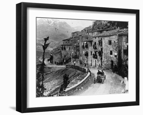 Felice Nazzaro Driving Through Pettralia Sottana in a Fiat, in the Targa Florio Race, Sicily, 1907-null-Framed Photographic Print