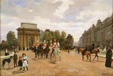 The Life Guards Passing Hyde Park Corner, London, circa 1886-Felippo Baratti-Framed Stretched Canvas