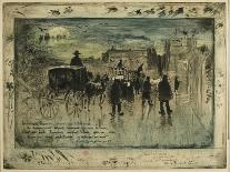 A Busy Paris Square-Felix Hilaire Buhot-Framed Stretched Canvas