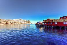 Red Fisherman House in Winter in Reine, Lofoten Islands, Norway-Felix Lipov-Framed Stretched Canvas