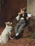 Two Children Playing with Rabbits-Felix Schlesinger-Framed Giclee Print