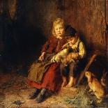 Two Children Playing with Rabbits-Felix Schlesinger-Stretched Canvas