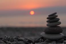 Cairn on the Beach in Front of the Rising Sun-Felix Strohbach-Framed Photographic Print