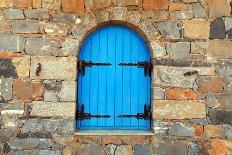 Vintage Brown Wood Medieval Door in Rural Stone House-felker-Photographic Print