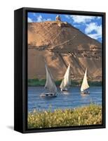 Felucca Sailboats, Temple Ruins and the Large Sand Dunes of the Sahara Desert, Aswan, Egypt-Miva Stock-Framed Stretched Canvas