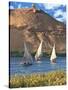 Felucca Sailboats, Temple Ruins and the Large Sand Dunes of the Sahara Desert, Aswan, Egypt-Miva Stock-Stretched Canvas