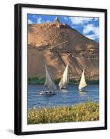 Felucca Sailboats, Temple Ruins and the Large Sand Dunes of the Sahara Desert, Aswan, Egypt-Miva Stock-Framed Premium Photographic Print