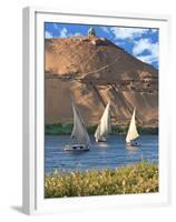 Felucca Sailboats, Temple Ruins and the Large Sand Dunes of the Sahara Desert, Aswan, Egypt-Miva Stock-Framed Premium Photographic Print