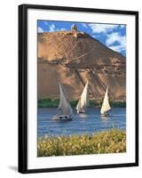 Felucca Sailboats, Temple Ruins and the Large Sand Dunes of the Sahara Desert, Aswan, Egypt-Miva Stock-Framed Premium Photographic Print