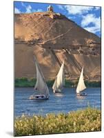 Felucca Sailboats, Temple Ruins and the Large Sand Dunes of the Sahara Desert, Aswan, Egypt-Miva Stock-Mounted Premium Photographic Print