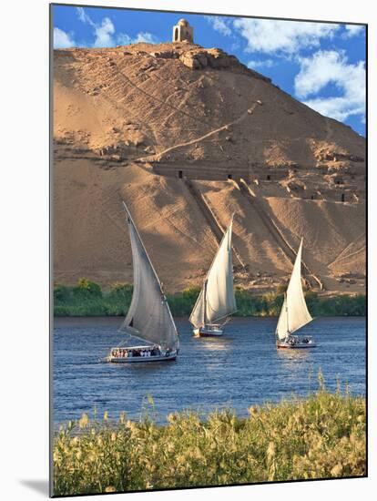 Felucca Sailboats, Temple Ruins and the Large Sand Dunes of the Sahara Desert, Aswan, Egypt-Miva Stock-Mounted Premium Photographic Print