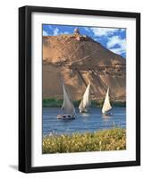 Felucca Sailboats, Temple Ruins and the Large Sand Dunes of the Sahara Desert, Aswan, Egypt-Miva Stock-Framed Photographic Print