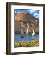 Felucca Sailboats, Temple Ruins and the Large Sand Dunes of the Sahara Desert, Aswan, Egypt-Miva Stock-Framed Photographic Print