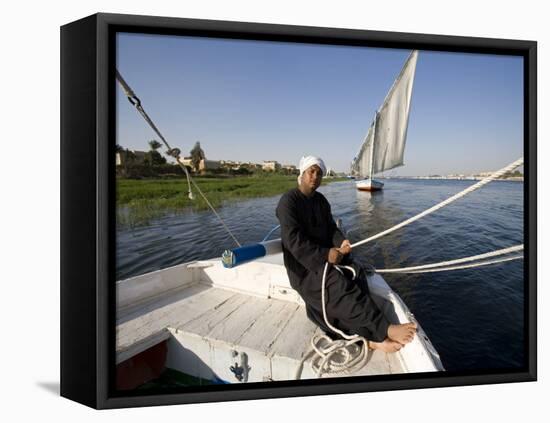 Feluccas Sailing on the Nile at Luxor, Egypt-Julian Love-Framed Stretched Canvas