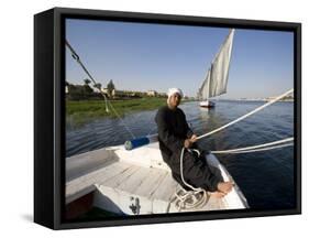 Feluccas Sailing on the Nile at Luxor, Egypt-Julian Love-Framed Stretched Canvas
