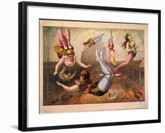 Female Acrobats on Trapezes at Circus, C. 1890-null-Framed Giclee Print