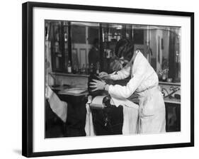 Female Barber Shaving-null-Framed Photographic Print