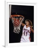 Female Basketball Player Dunking a Ball Through the Hoop-null-Framed Photographic Print