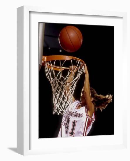 Female Basketball Player Slam Dunking-null-Framed Photographic Print