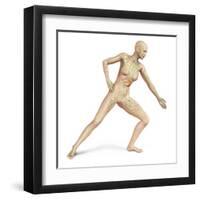 Female Body in Dynamic Posture with Lymphatic System Superimposed-null-Framed Art Print