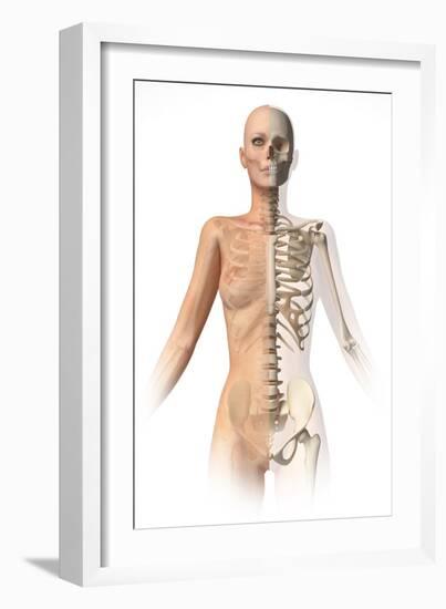 Female Body with Bone Skeleton Superimposed-null-Framed Art Print