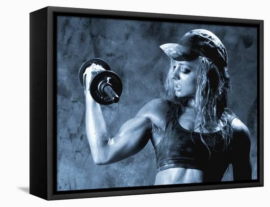 Female Bodybuilder with Dumbbell-null-Framed Stretched Canvas