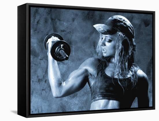 Female Bodybuilder with Dumbbell-null-Framed Stretched Canvas