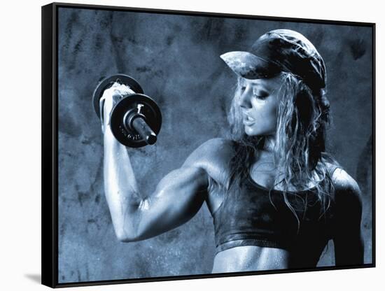 Female Bodybuilder with Dumbbell-null-Framed Stretched Canvas