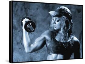 Female Bodybuilder with Dumbbell-null-Framed Stretched Canvas