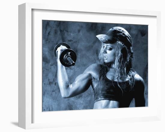 Female Bodybuilder with Dumbbell-null-Framed Premium Photographic Print