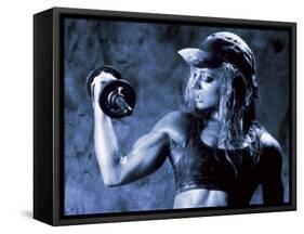 Female Bodybuilder with Dumbbell-null-Framed Stretched Canvas