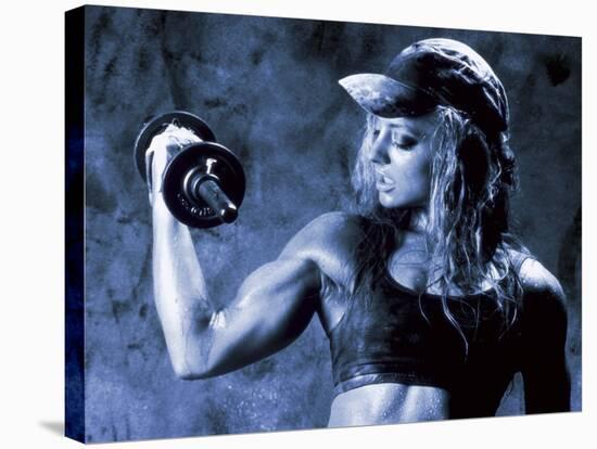 Female Bodybuilder with Dumbbell-null-Stretched Canvas