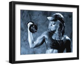 Female Bodybuilder with Dumbbell-null-Framed Photographic Print